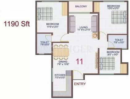 1190 square feet house plan 